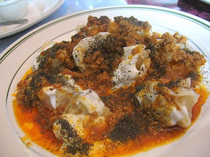 Mantoo or beef ravioli
